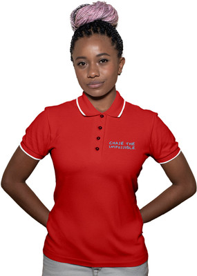Fighterhero Printed Women Polo Neck Red T-Shirt