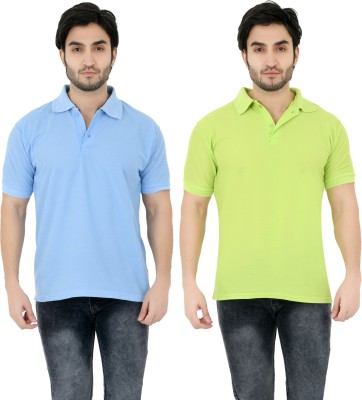 YUALIN CREATION Solid Men Polo Neck Light Green T-Shirt