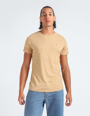 TOMMY HILFIGER Solid Men Crew Neck Beige T-Shirt