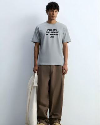 JHAJEE Typography Men Round Neck Grey T-Shirt