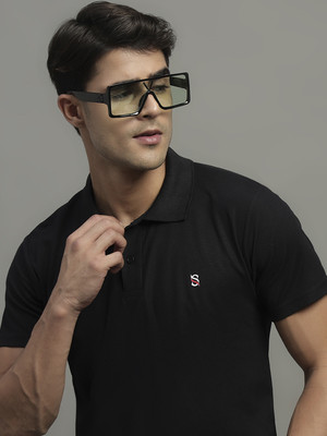 Simple Solution Solid Men Polo Neck Black T-Shirt