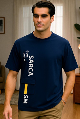 Autna Printed Men Round Neck Navy Blue T-Shirt