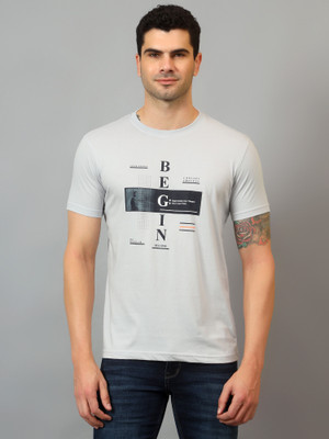CANTABIL Printed Men Round Neck Grey T-Shirt