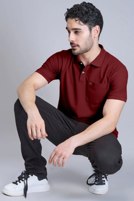Triptee Solid Men Polo Neck Maroon T-Shirt