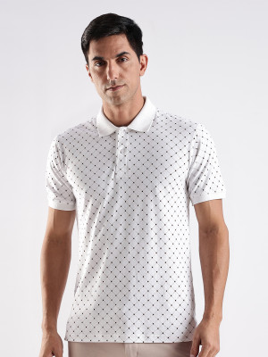 ADRO Printed Men Polo Neck White T-Shirt