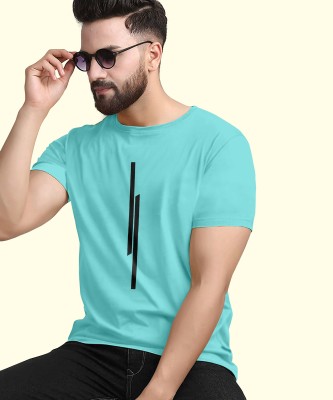 KAJARU Striped Men Round Neck Blue T-Shirt