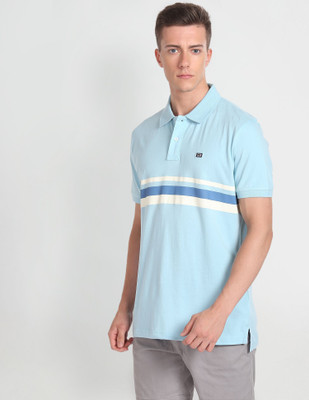 Arrow Sport Striped Men Polo Neck Blue T-Shirt