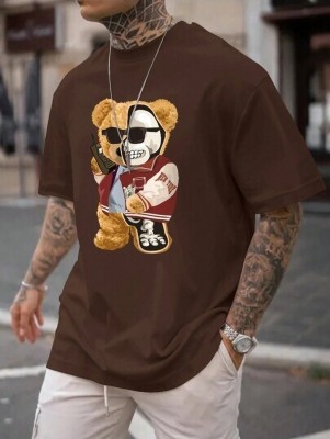 HouseOfCommon Printed Men Round Neck Brown T-Shirt