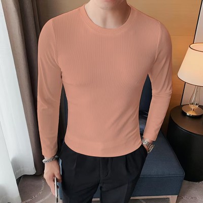 AJOLLI Self Design Men Round Neck Pink T-Shirt