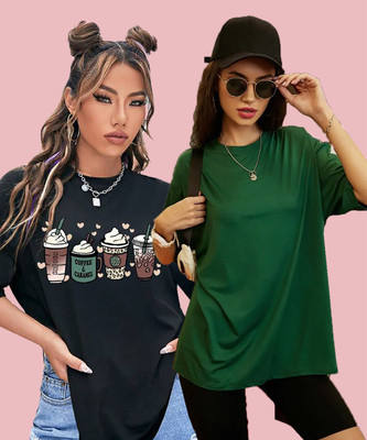 Christy World Printed Women Round Neck Multicolor T-Shirt