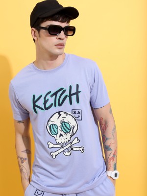 KETCH Printed, Typography Men Round Neck Purple T-Shirt