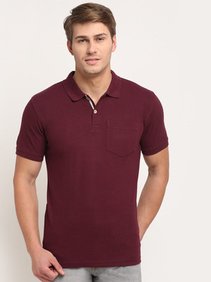 CANTABIL Solid Men Polo Neck Maroon T-Shirt