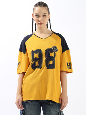 Hubberholme Graphic Print Women V Neck Multicolor T-Shirt