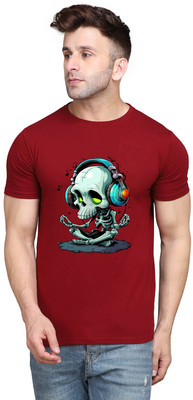 GEUM Graphic Print Men Round Neck Maroon T-Shirt