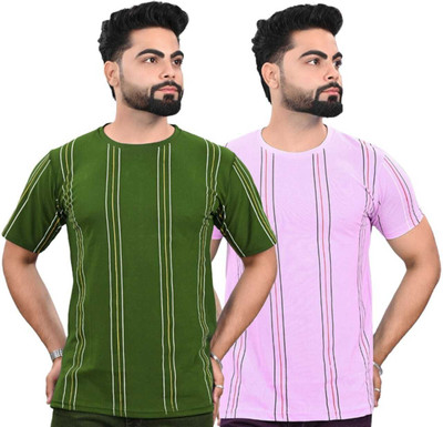 KASPY Striped Men Round Neck Multicolor T-Shirt