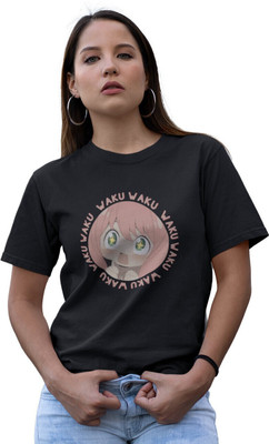 LIVE BINDAS Cartoon Women Round Neck Black T-Shirt