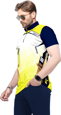 dhaari by unique creation Printed Men Mandarin Collar Yellow T-Shirt