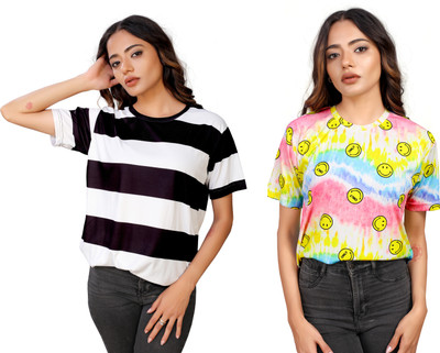 Aapache Self Design Women Scoop Neck Multicolor T-Shirt