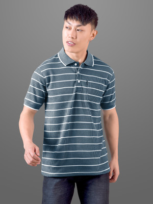 INVICTUS Striped Men Polo Neck Green T-Shirt