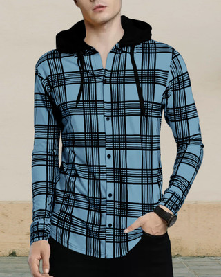 EyeBogler Printed Men Hooded Neck Light Blue T-Shirt