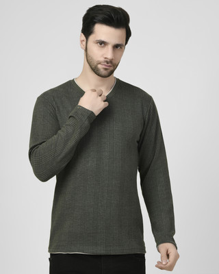 SMASH SMART WEAR Striped Men V Neck Grey T-Shirt