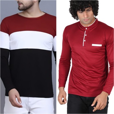 Jaqque Printed Men Henley Neck Maroon, Red T-Shirt