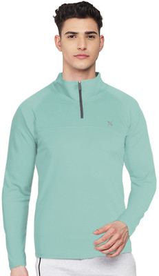 FTX Solid Men Zip Neck Light Green T-Shirt