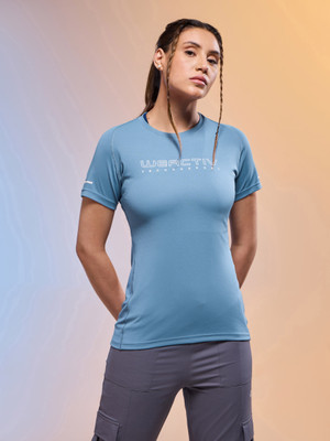 TECHNOSPORT Solid Women Round Neck Blue T-Shirt