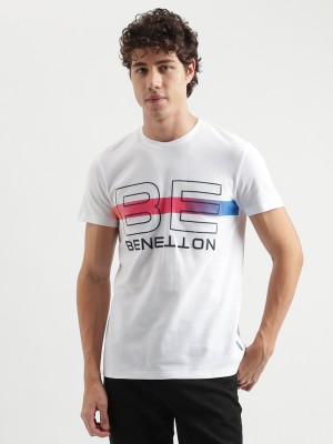 United Colors of Benetton Typography Men Round Neck White T-Shirt