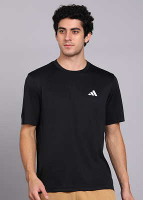 ADIDAS Solid Men Round Neck Black T-Shirt