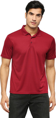 playR Solid Men Polo Neck Maroon T-Shirt