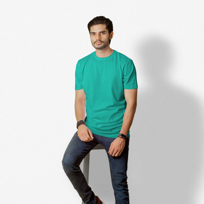 Man-Solid Solid Men Round Neck Green T-Shirt