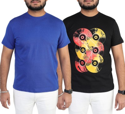 WAYVY Printed Men Round Neck Blue, Black T-Shirt