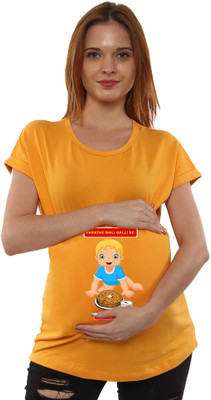 Sillyboom Graphic Print Women Round Neck Yellow T-Shirt