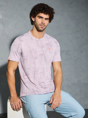 TECHNOSPORT Printed Men Crew Neck Purple T-Shirt