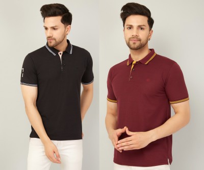 We Perfect Solid Men Polo Neck Black, Maroon T-Shirt