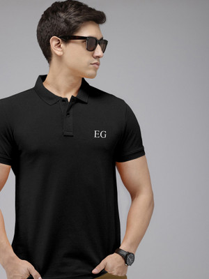 THE EG STORE Solid Men Polo Neck Black T-Shirt