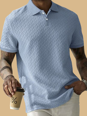 The Modern Soul Self Design Men Polo Neck Light Blue T-Shirt