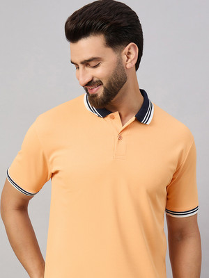 Merriment Solid Men Polo Neck Yellow T-Shirt