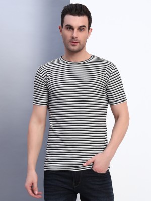 METRONAUT Striped Men Round Neck Grey, White T-Shirt