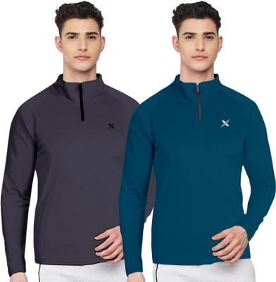 FTX Solid Men Zip Neck Multicolor T-Shirt