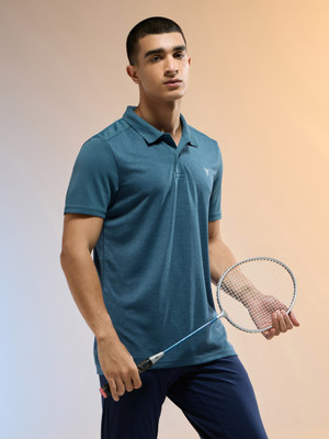 TECHNOSPORT Solid Men Polo Neck Light Blue T-Shirt