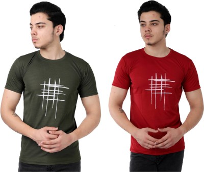 Growing Street Self Design Men Round Neck Red, Green T-Shirt