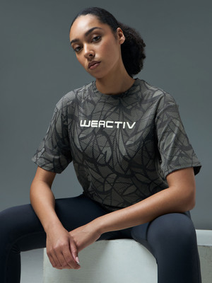 TECHNOSPORT Self Design Women Round Neck Grey T-Shirt