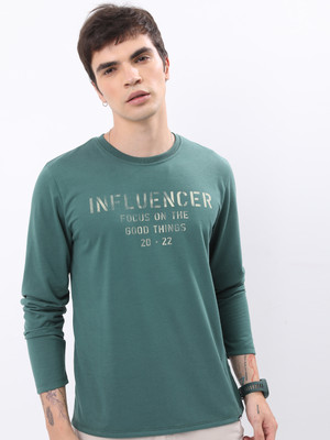 HIGHLANDER Typography Men Round Neck Green T-Shirt