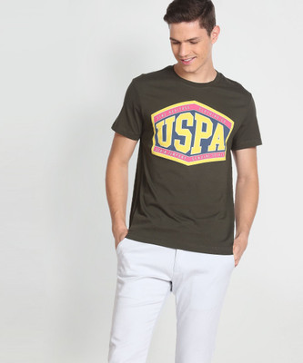 U.S. POLO ASSN. Printed, Typography Men Round Neck Green T-Shirt