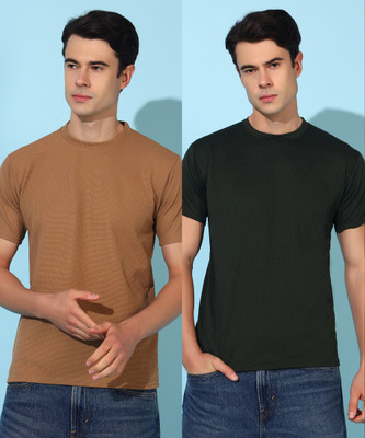 Christy World Self Design Men Round Neck Multicolor T-Shirt