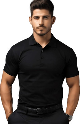 JEDFER Solid Men Polo Neck Black T-Shirt