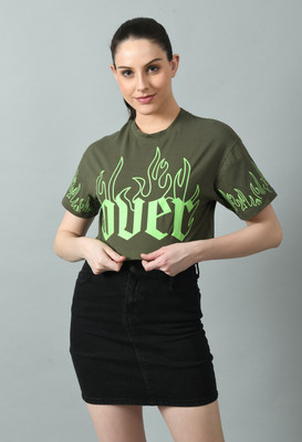 CORSICA Printed Women Round Neck Green T-Shirt