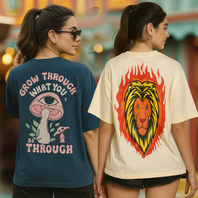 Fabflee Printed Women Round Neck Multicolor T-Shirt